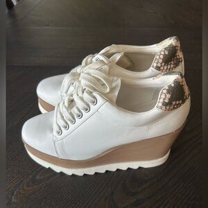 Steve Madden White and Tan Wedge Sneakers